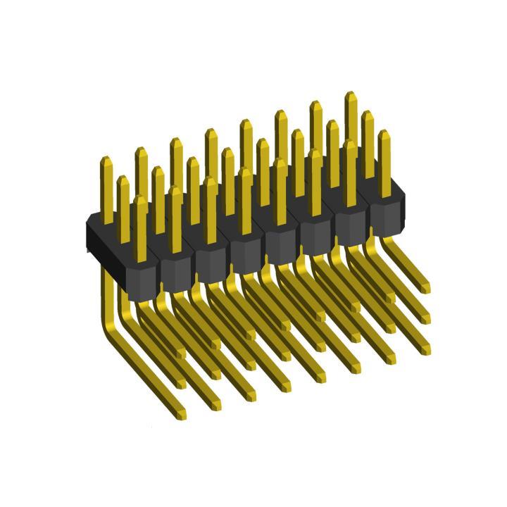 2233R-XXXG-XXXXXX (PLT-XXXR) series, pin headers angle three-row on Board for mounting in holes, pitch 2,54x2,54 mm, 3x40 pins