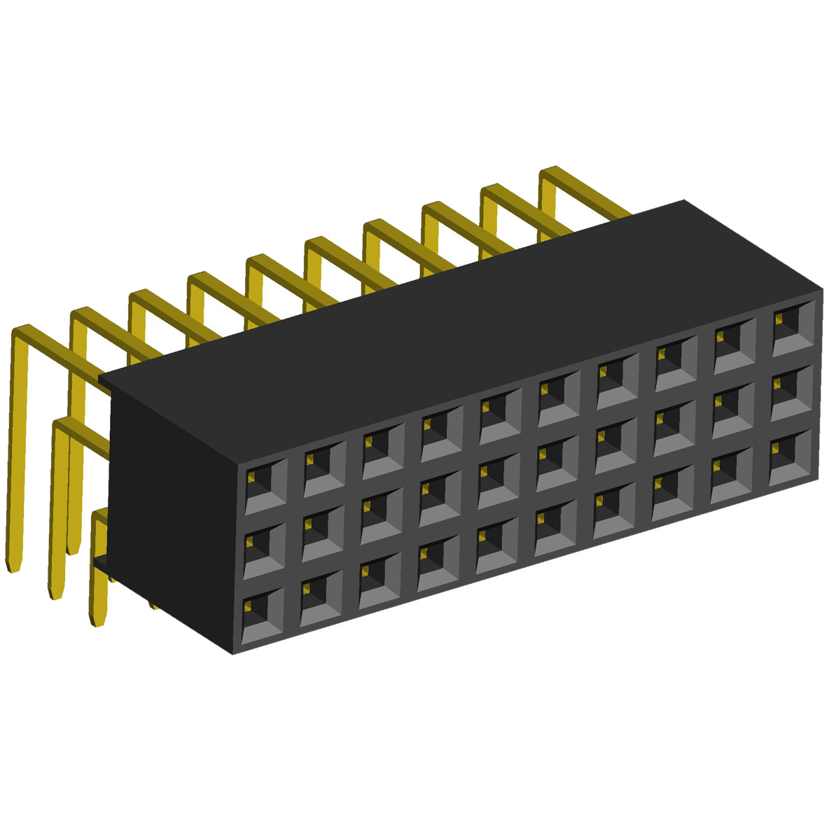 2234R-XXXG-85 (PBT-XXXR) series, three-row angular sockets on the board for installation in holes, pitch 2,54x2,54 mm, 3x40 pins