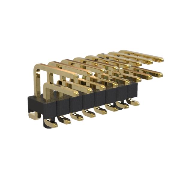BL1210-12xxM-PG series, double row SMD horizontal angle pin headers with double insulator with guides in the Board, pitch 2,54x2,54 mm, 2x40 pins