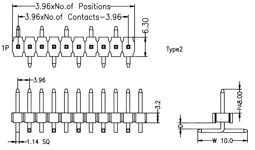 BL1932-11xxM-02 series, pin headers SMD single-row straight type 2, pitch 3,96 mm, Board-to-Board connectors > pitch 3,96 mm