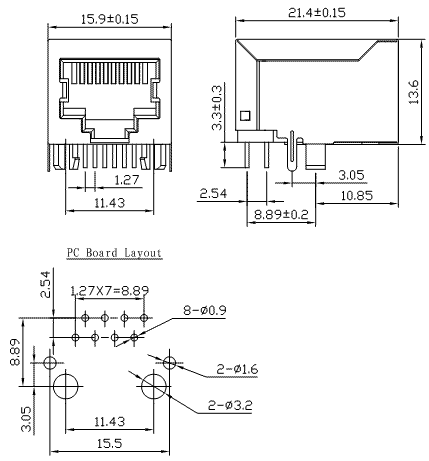 5911-08-100-401-L / 59 Series Modular Jack / Modular Jack / Connectors