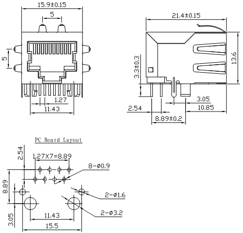 5911-08-100-431-H-L / 59 Series Modular Jack / Modular Jack / Connectors