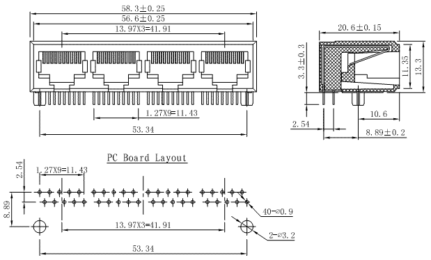 5914-00-100-001-H-L / 59 Series Modular Jack / Modular Jack / Connectors