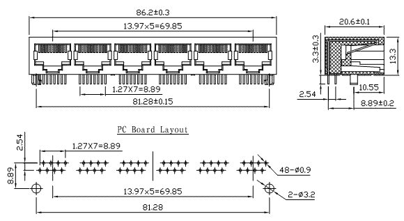 5916-08-100-001-H-L / 59 Series Modular Jack / Modular Jack / Connectors
