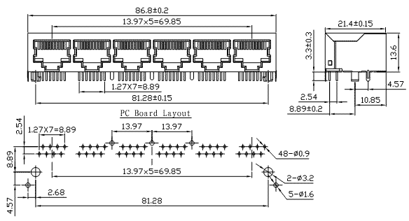 5916-08-100-301-H-L / 59 Series Modular Jack / Modular Jack / Connectors