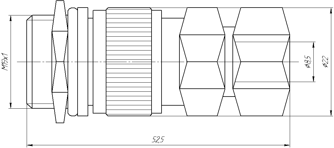 Round industrial metal connectors (low-frequency cylindrical connectors) XJ19 series under hole in device with diameter 19 mm