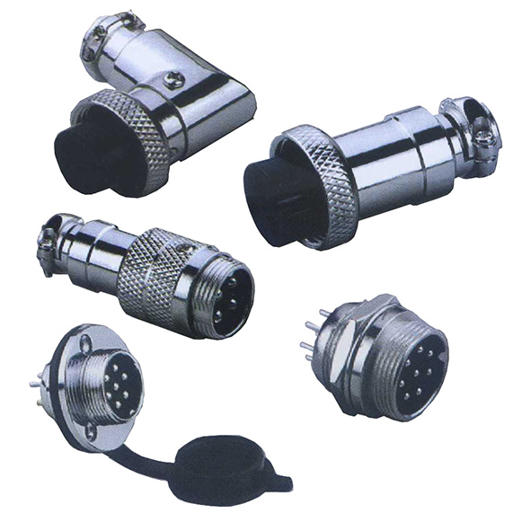 Round industrial metal connectors (low-frequency cylindrical connectors), under hole in device with diameter 19 mm