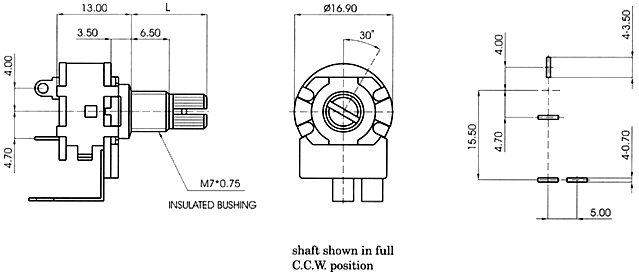 R1611S-_D2-, Rotary Potentiometers 16 mm