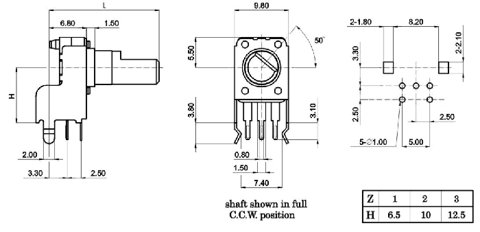 R0901G-_A_-, Rotary Potentiometers 9 mm