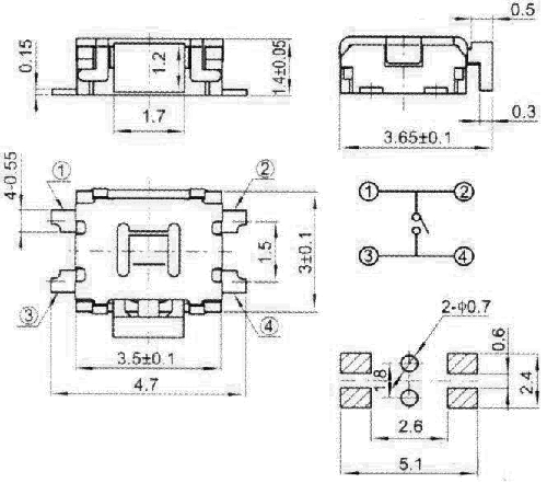 THAF01 Subminiature tact switch SMD 3.0x3.5mm