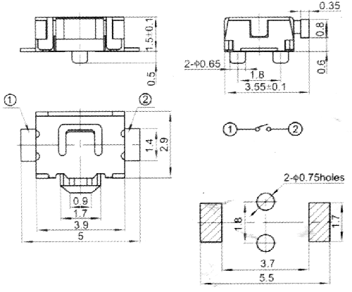 THAF09 Subminiature tact switch SMD 2.9x3.9mm