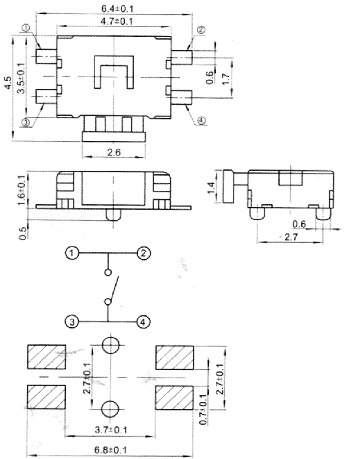THAF14 Subminiature tact switch SMD 3.5x4.7mm