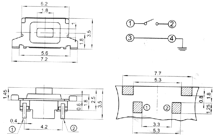 THAM17 Subminiature tact switch SMD 3.5x5.2mm