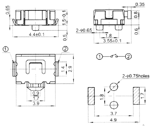 THAU08 Subminiature tact switch SMD 2.9x3.9mm
