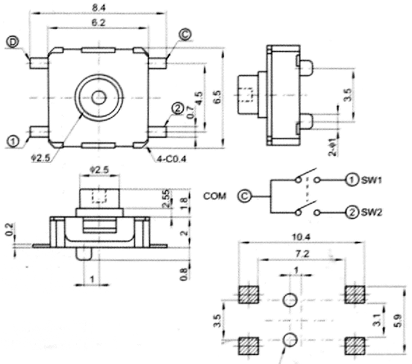 TMHF07 6,2x6,5mm tact switches multifunction SMD