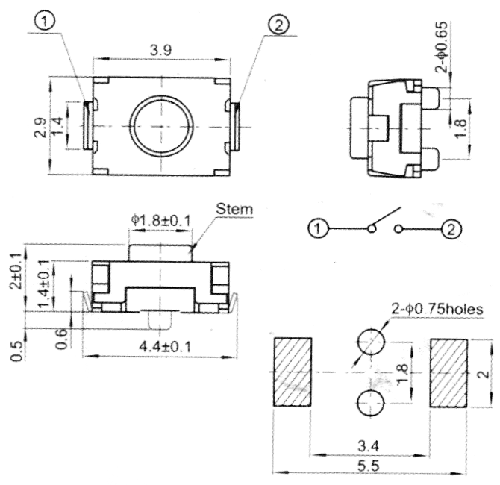 TVAU07 Subminiature tact switch SMD 2.9x3.9mm