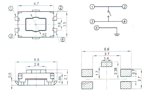 TVAU15 Subminiature tact switch SMD 3.5x4.7mm