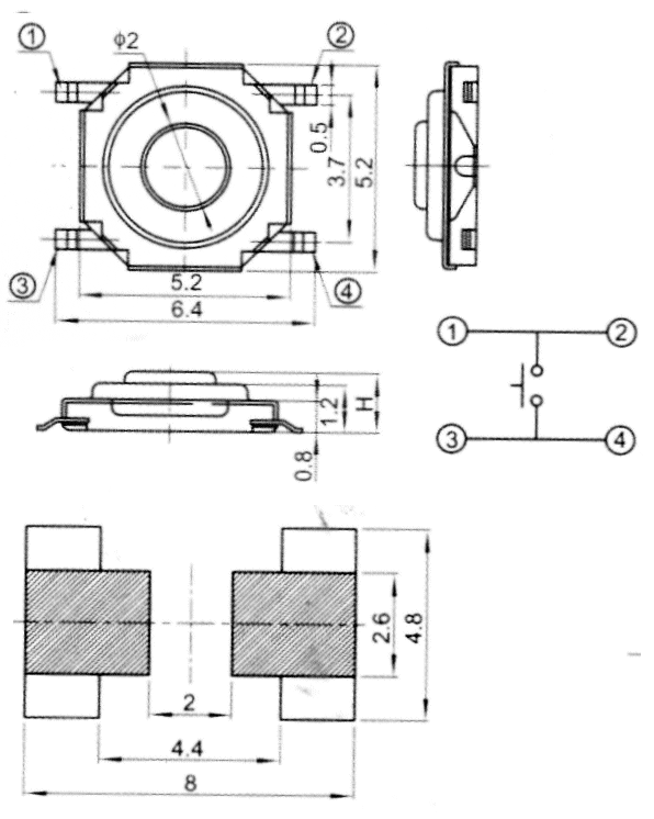 TVCM17 5.2x5.2mm Lowprofile tact switches SMD