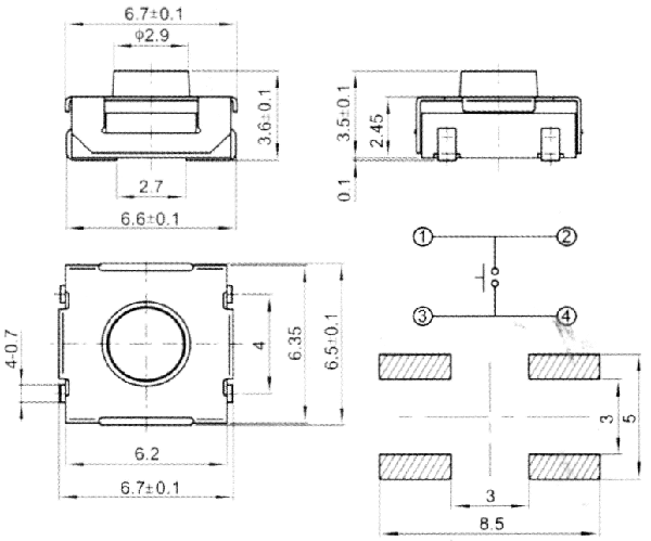 TVEJ10 6.2x6.2mm tact switches SMD